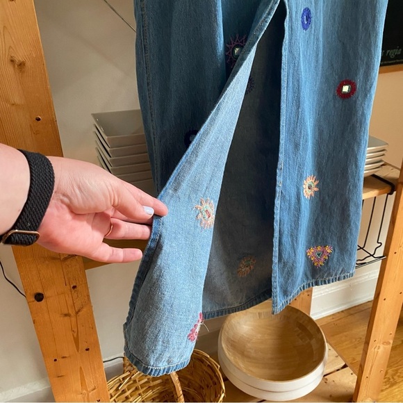 Zara Denim Embroidered Geo Shapes Midi Halter Dress XS - Picture 12 of 16